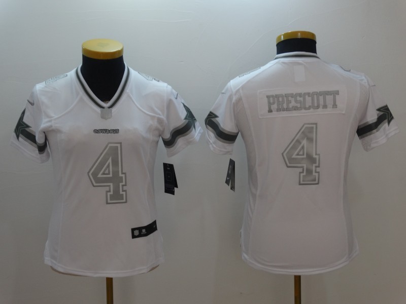 Womens Dallas Cowboys #4 Dak Prescott White Salute TO Service Jerseys->->Women Jersey